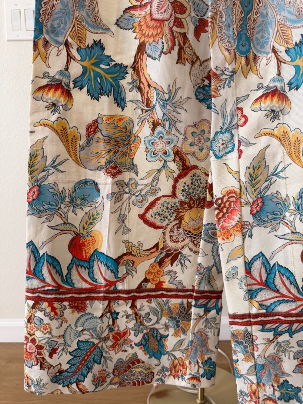 Etro Cream Floral-Paisley Wide-Leg Tie-Waist Pants with Teal and Orange Accents - Picture 9 of 9